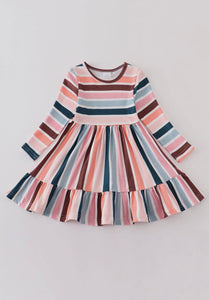 Fall Stripes Ruffle Girl Dress